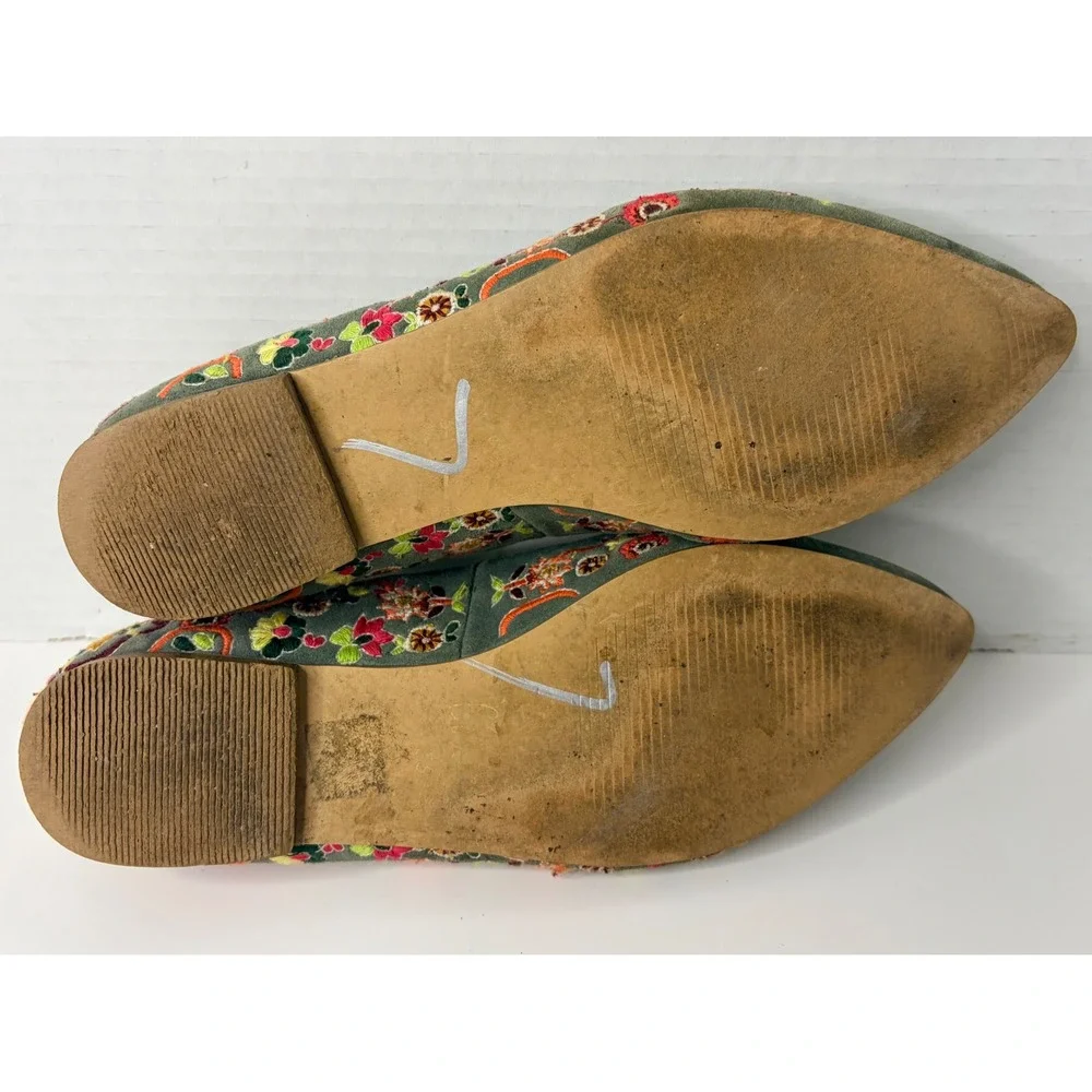 Boden Womens Embroidered Suede Loafers Teal Floral Pointed Toe Flats 36 632556 6 - Picture 7 of 8